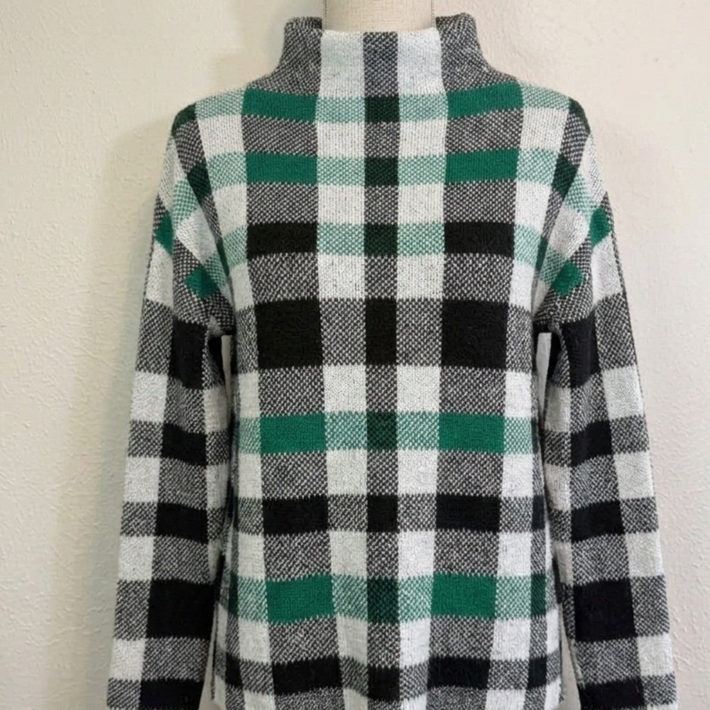 Christian Siriano New York Plaid Mock Neck Sweater Green Eclectic Grandpa XS